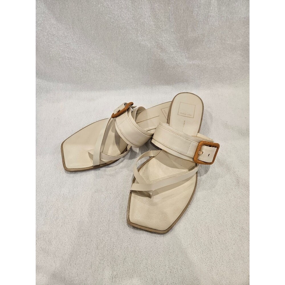 Dolce Vita Cream Strappy Slide Sandals with Tan Buckle